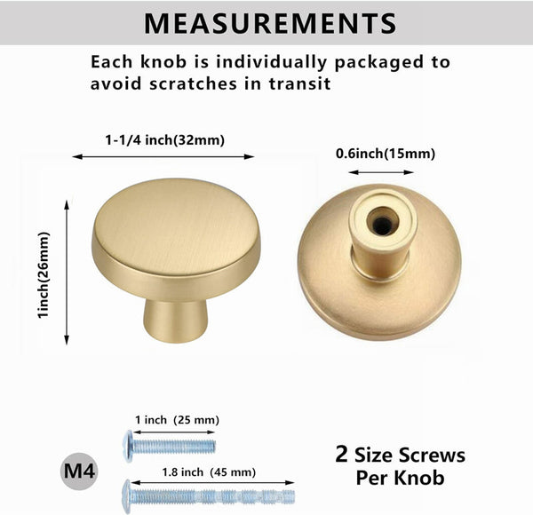 1-1/4 Inch Brushed Brass Kitchen Cabinet Knobs，Solid Dresser Knobs Dra –  Mopulls