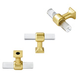 Clear Acrylic Cabinet Knobs，Brushed Brass Drawer Knobs，Modern T Bar Gold Cabinet Knobs for Dresser Drawers Cupboard Wardrobe