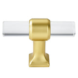 Clear Acrylic Cabinet Knobs，Brushed Brass Drawer Knobs，Modern T Bar Gold Cabinet Knobs for Dresser Drawers Cupboard Wardrobe