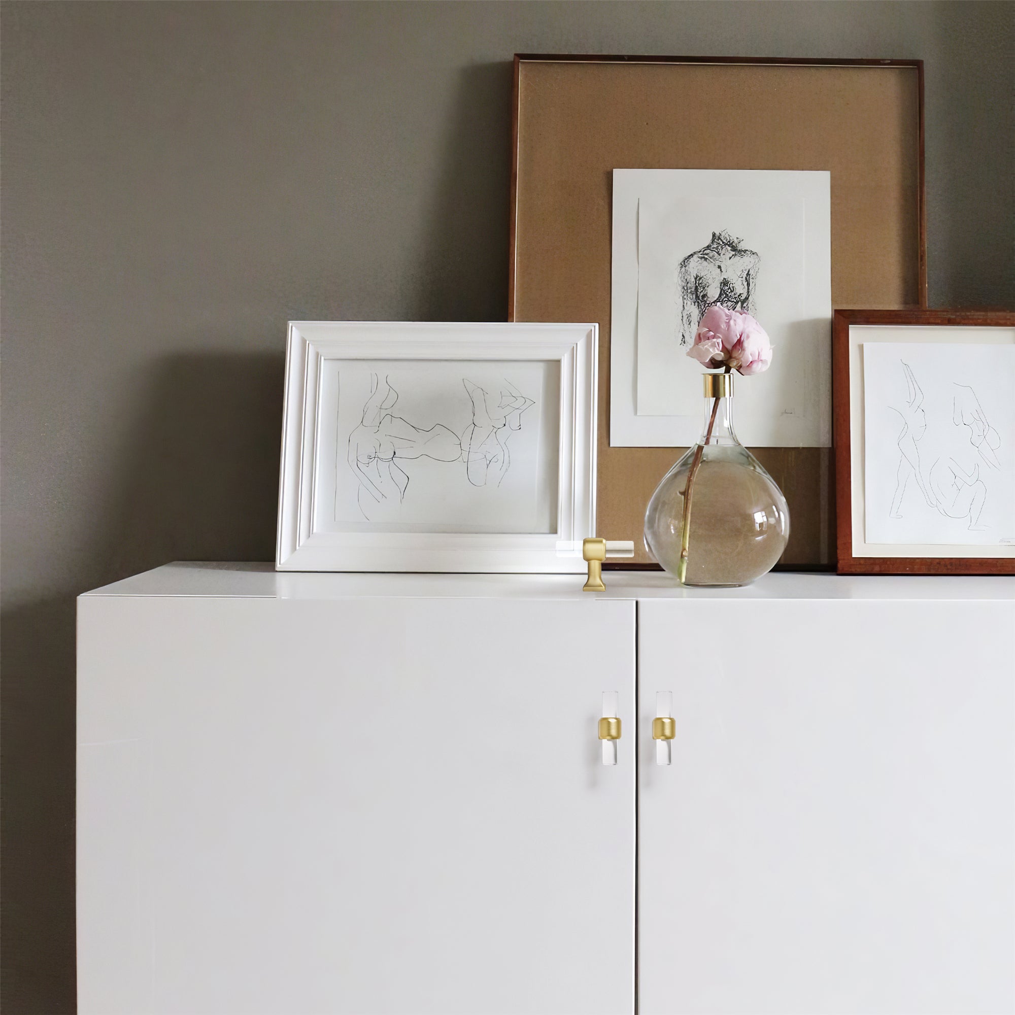 Clear Acrylic Cabinet Knobs，Brushed Brass Drawer Knobs，Modern T Bar Gold Cabinet Knobs for Dresser Drawers Cupboard Wardrobe