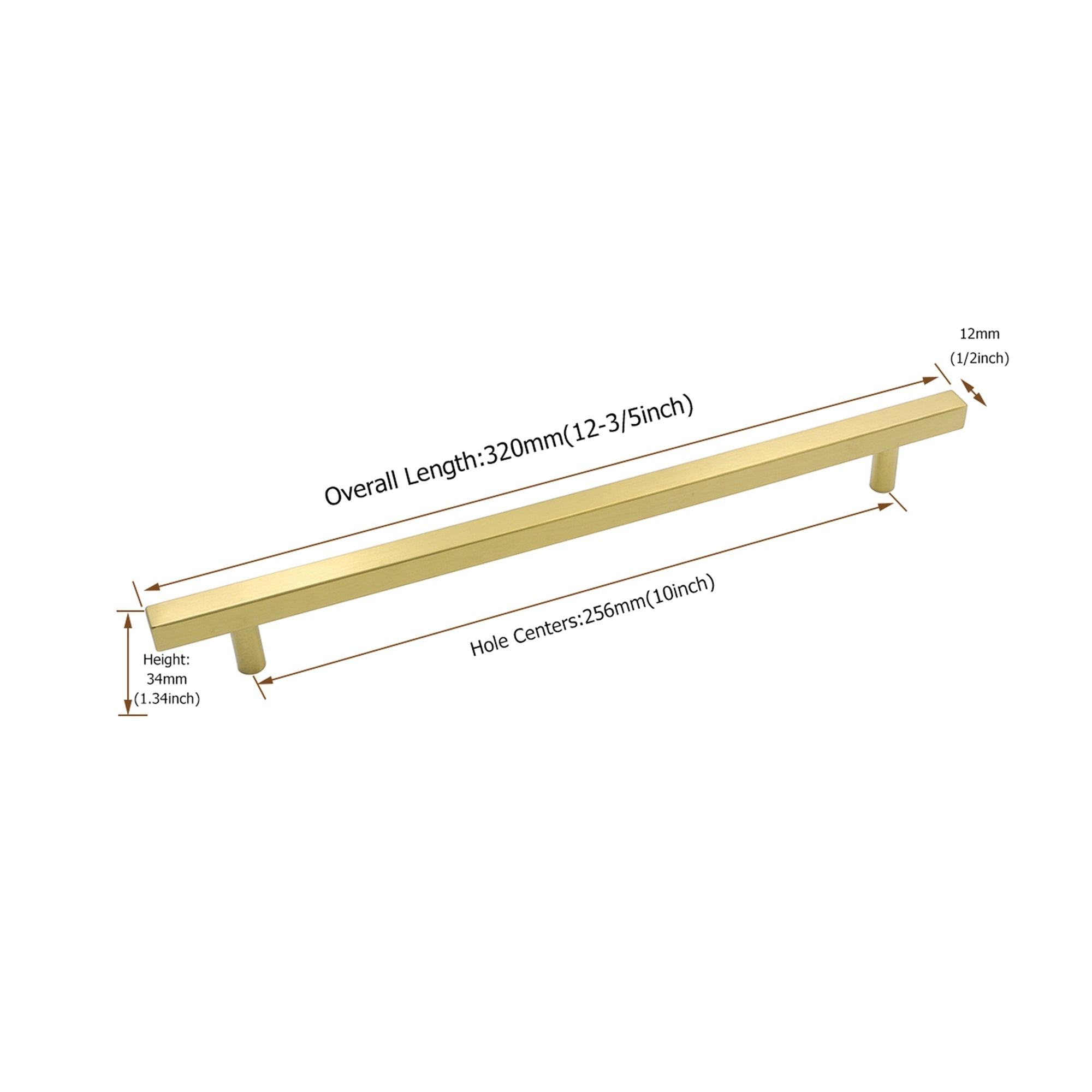 Brushed Brass Cabinet Handles Gold Cabinet Pulls - 10" Inch (256mm) Hole Centers