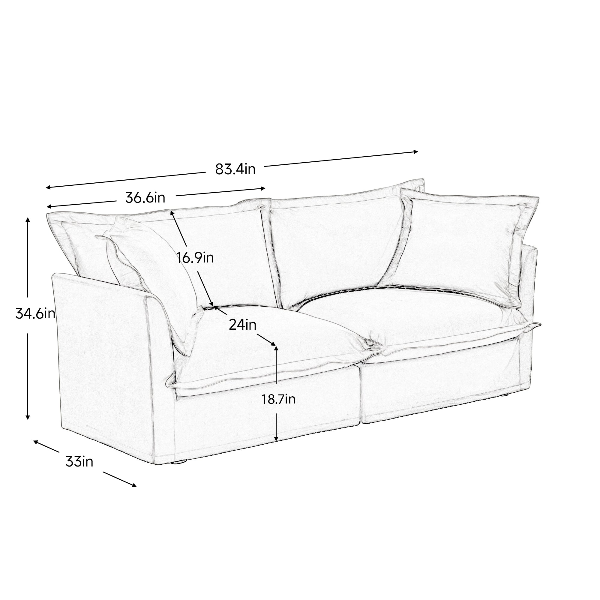 Modern Slipcovered 2-Seat Sofa Couches for Living Room, 2 Seater Sofa, Plain Chenille Deep Seat Sofawith Upholstered Cushion&Detachable Cover (Chenille Fabric，Green)