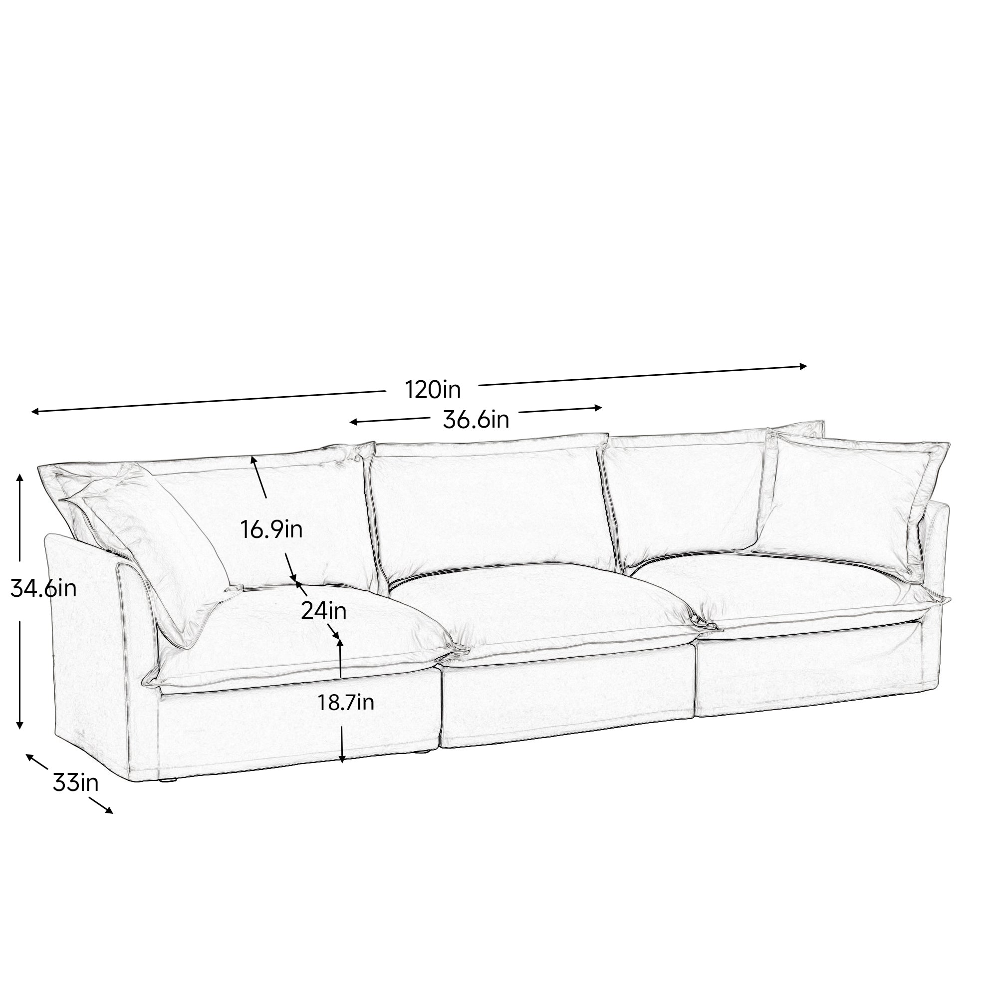 Modern 3 Seater Sofa, Upholstered Sectional Sofa with Armrest, Comfy Couches for Living Room, Apartment, Home Office (Chenille Fabric, Green)