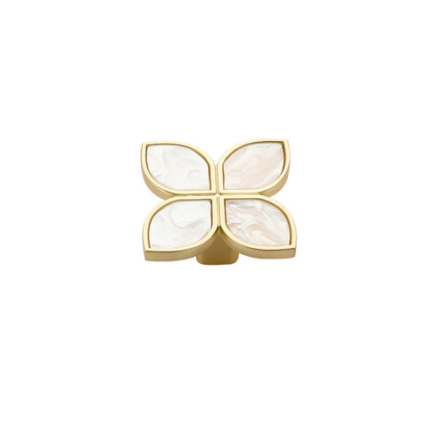 Petal Cabinet Knobs，Gold Dresser Drawers Knobs，Four Leaf Clover Decorative Knobs For Furniture Cupboard Hardware (Snowflake White，Large)