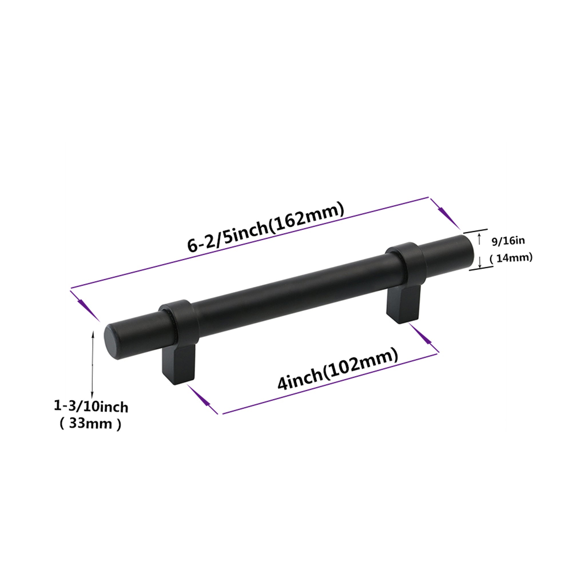 Black Modern Cupboard Handles Stainless Steel Pulls - Round Shape Series - Hole Centers(Knob, 3",3.5,3.75,4",5",6.25",7.5",8.8",10")