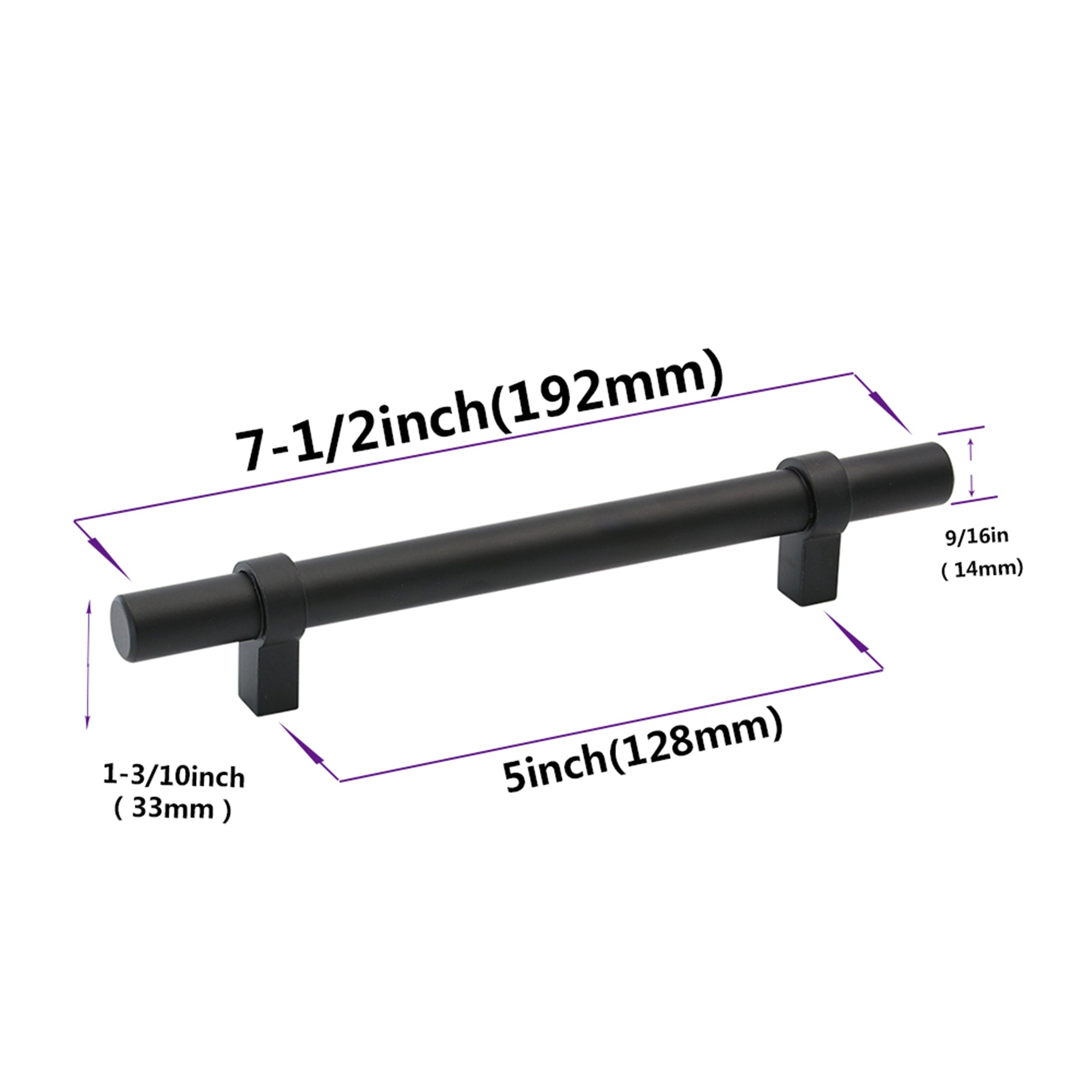 Black Modern Cupboard Handles Stainless Steel Pulls - Round Shape Series - Hole Centers(Knob, 3",3.5,3.75,4",5",6.25",7.5",8.8",10")