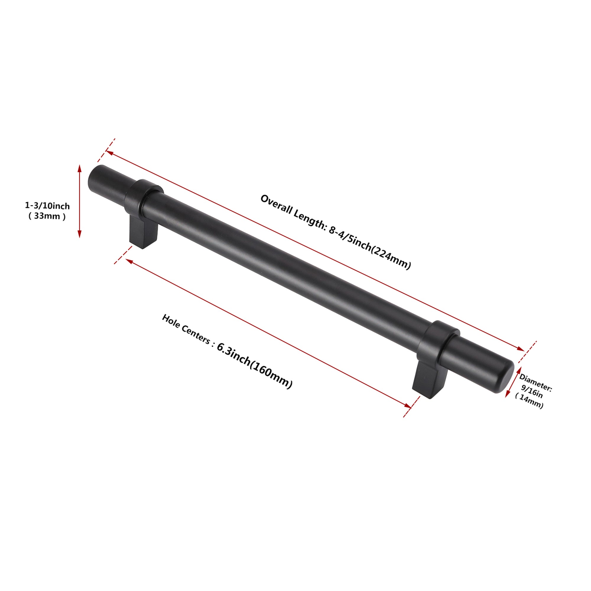 Black Modern Cupboard Handles Stainless Steel Pulls - Round Shape Series - Hole Centers(Knob, 3",3.5,3.75,4",5",6.25",7.5",8.8",10")