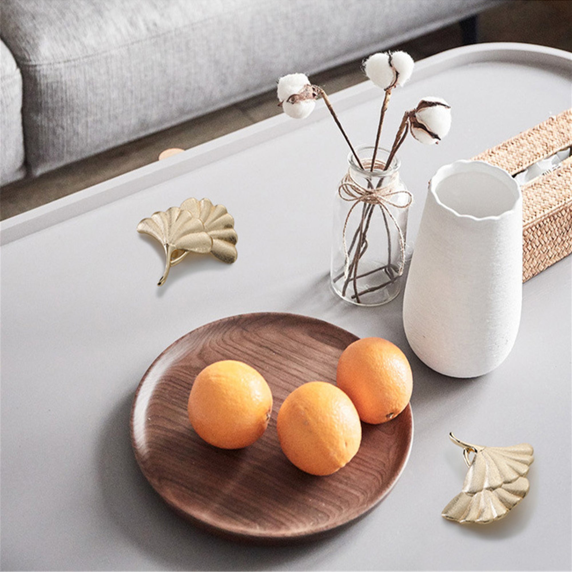 Ginkgo Leaf Shape Knob Handles，Solid Metal Drawer Pulls，Creative Decorate Pulls for Wardrobe Cupboard Drawer Bookcase Furniture (Large，Gold)
