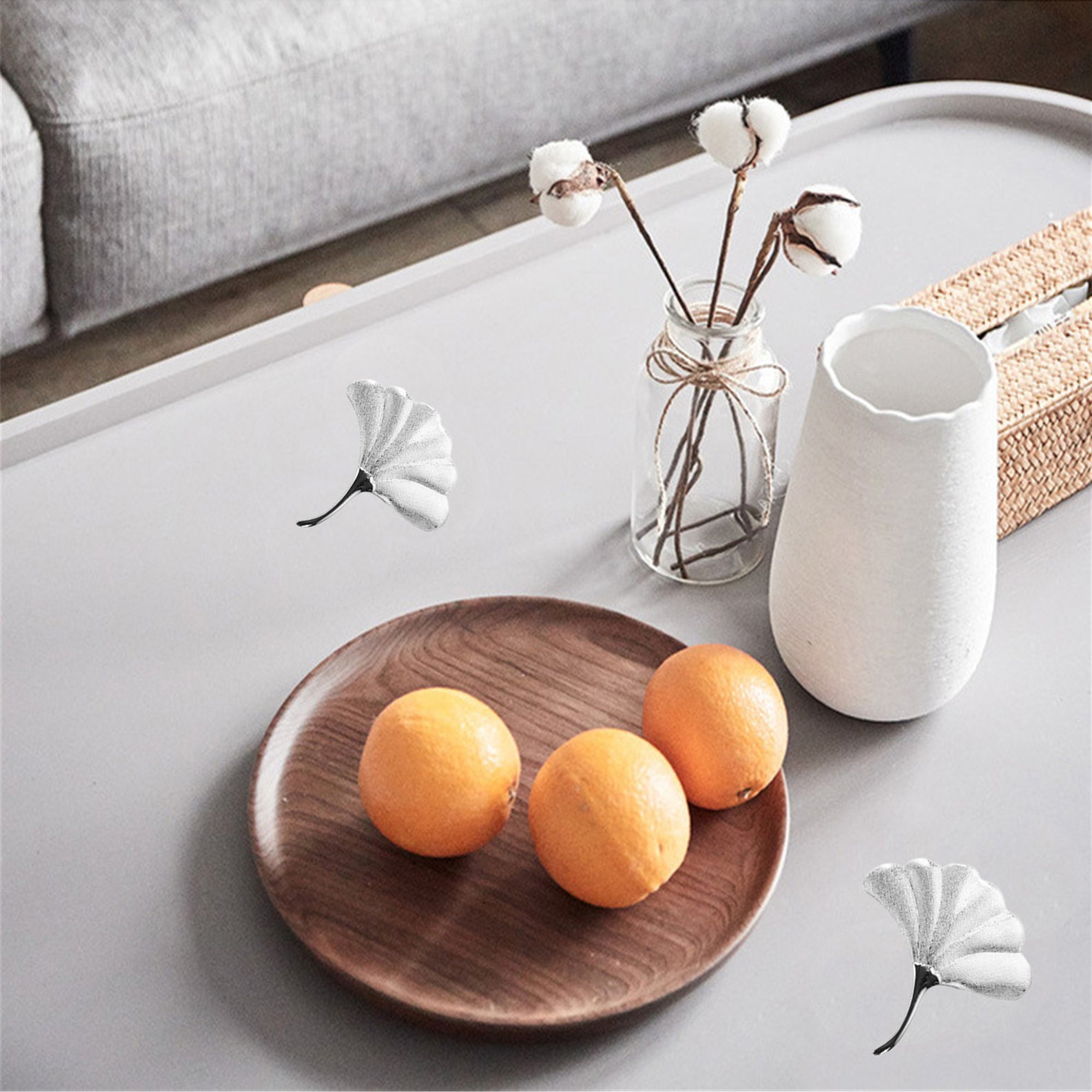 Ginkgo Leaf Drawer Knobs Modern Cabinet Pull Handle for Wardrobe Cupboard Drawer Bookcase Furniture (Small，Silver)