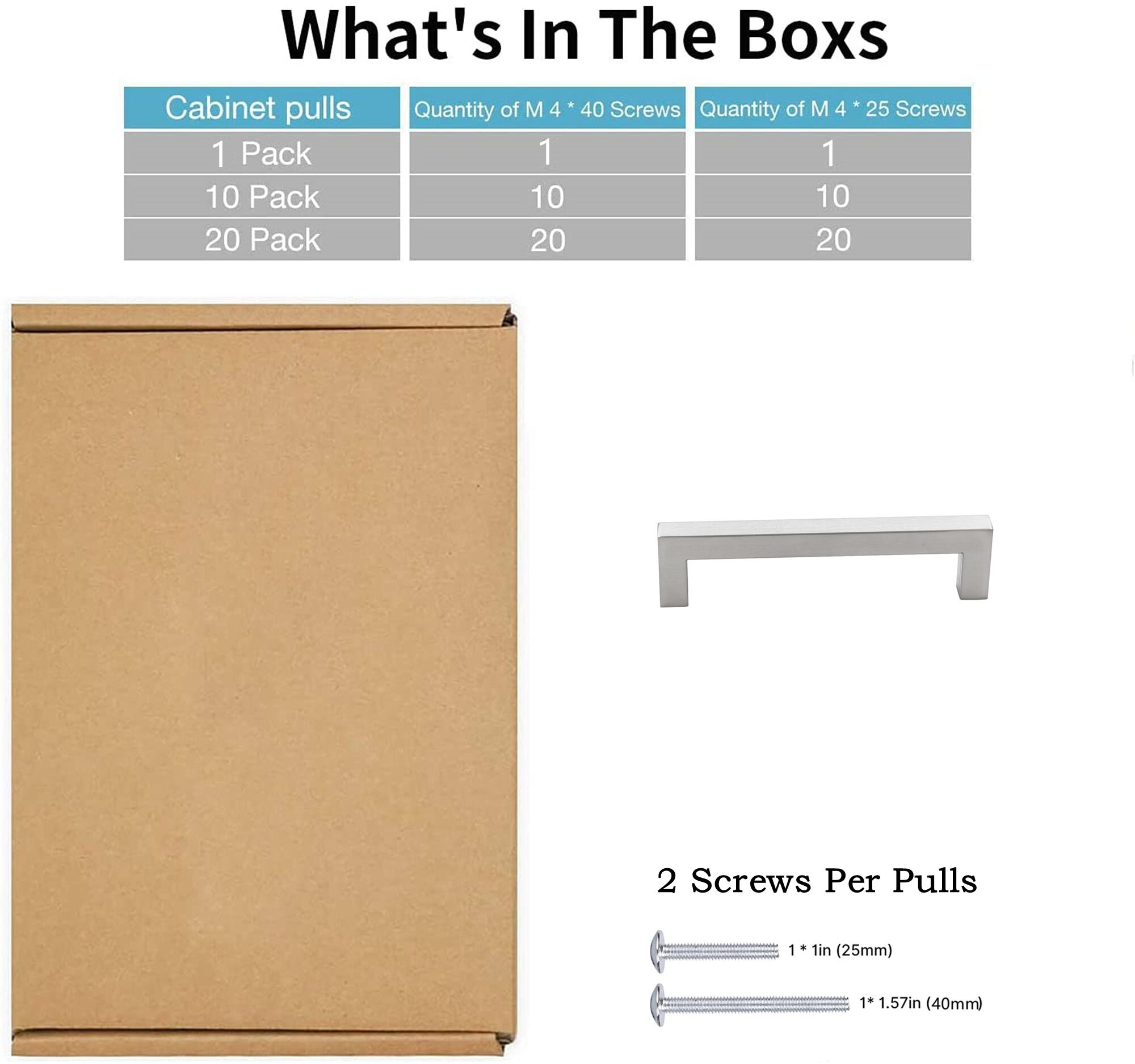 4.25 Inch(C-C) Brushed Nickel Square Cabinet Pulls (4.25"，Customized Size)
