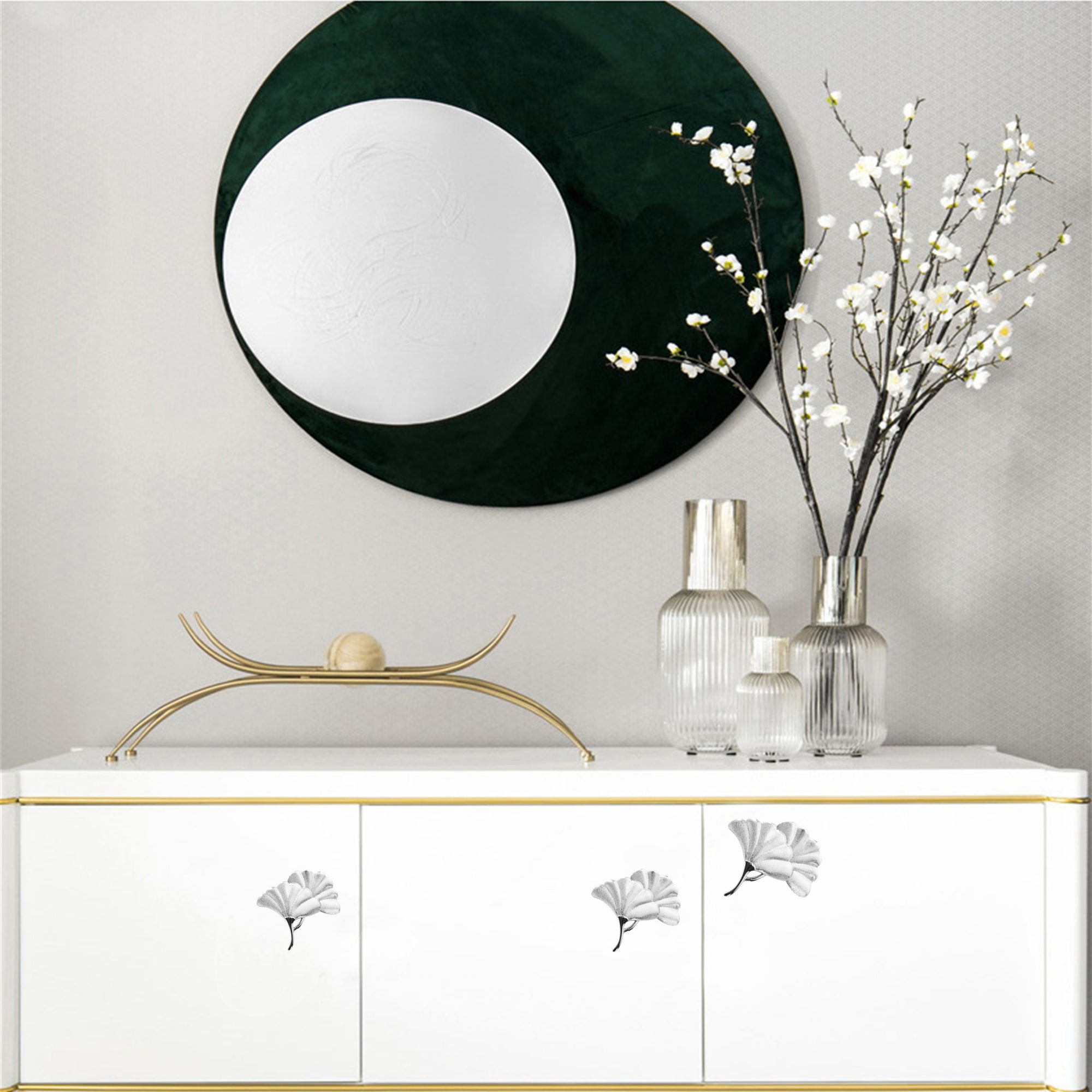 Ginkgo Leaf Drawer Knobs Modern Cabinet Pull Handle for Wardrobe Cupboard Drawer Bookcase Furniture (Large，Silver)