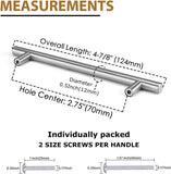 2.75"(70mm) Center to Center Euro Bar Brushed Nickel Cabinet Handle (4-7/8" Length，2.75" Custom Hole Center)