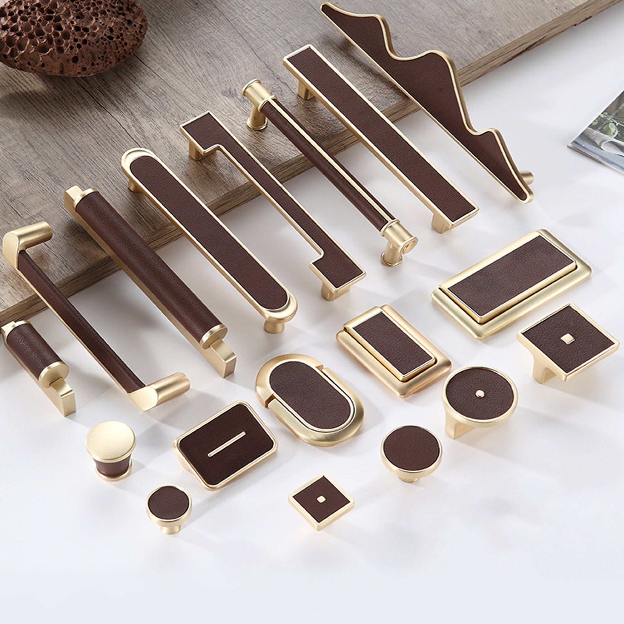 3.75" 5" Leather Handle Pulls，Brown Leather Drawer Pulls，Solid Brass Knobs for Drawer Cupboard Door