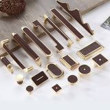 3.75" 5" Leather Handle Pulls，Brown Leather Drawer Pulls，Solid Brass Knobs for Drawer Cupboard Door