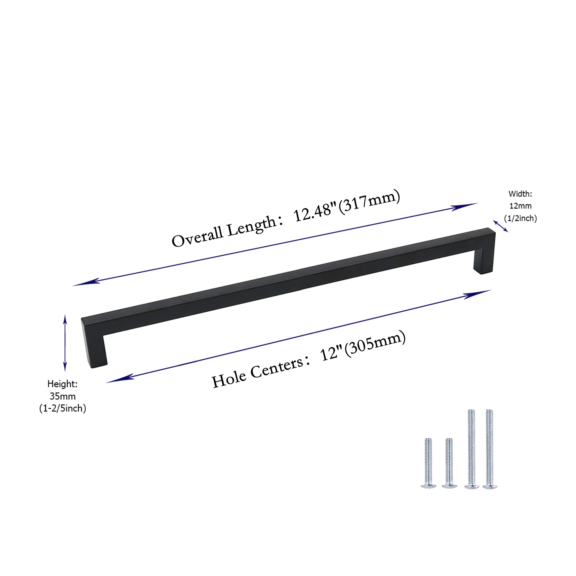 12 Inch(Hole Centers) Matte Black Cabinet Pulls Black Kitchen Hardware (12"/305mm，Customized Long Pulls)