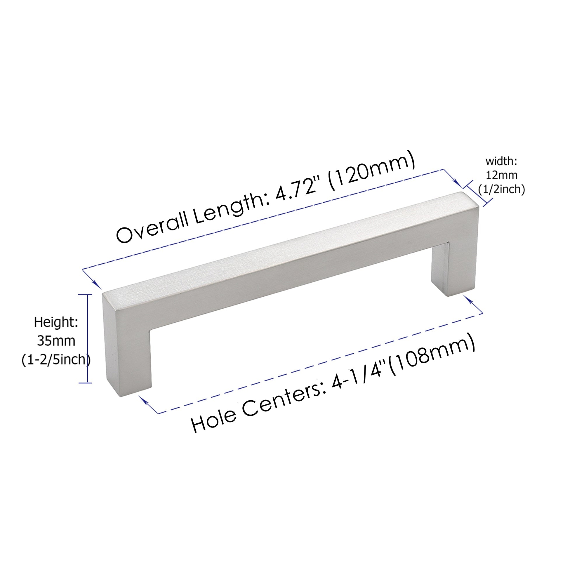 4.25 Inch(C-C) Brushed Nickel Square Cabinet Pulls (4.25"，Customized Size)