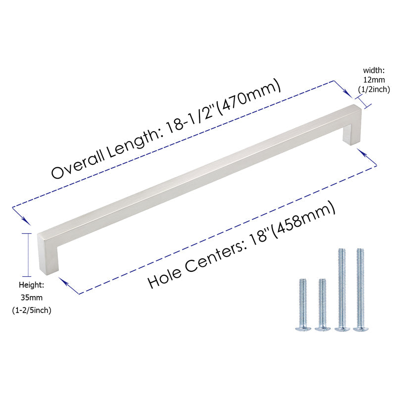 18 Inch(C-C) Modern Square Cabinet Handles (458mm，Brushed Nickel)