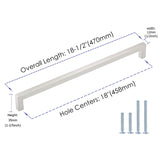 18 Inch(C-C) Modern Square Cabinet Handles (458mm，Brushed Nickel)
