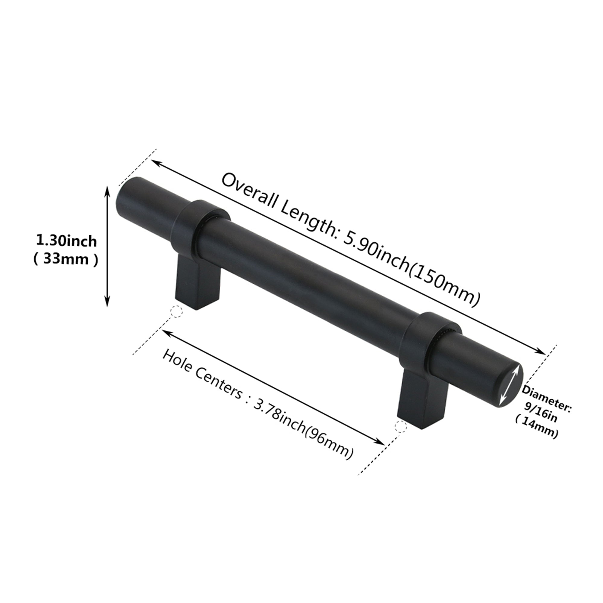 Black Modern Cupboard Handles Stainless Steel Pulls - Round Shape Series - Hole Centers(Knob, 3",3.5,3.75,4",5",6.25",7.5",8.8",10")