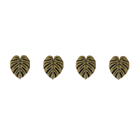 4 Pairs Creative Leaf Shape Handle Knob with Mounting Screws for Kitchen Cupboard Cabinet Wardrobe Drawer Door (Black Ancient, 64mm)