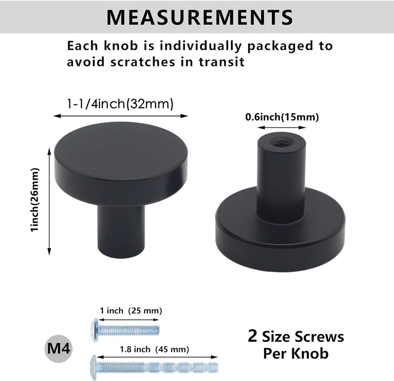 500 Pack 1-1/4 Inch Modern Matte Black Cabinet Knobs，Solid Dresser Knobs Drawer Knobs for Cupboard Drawer Handles
