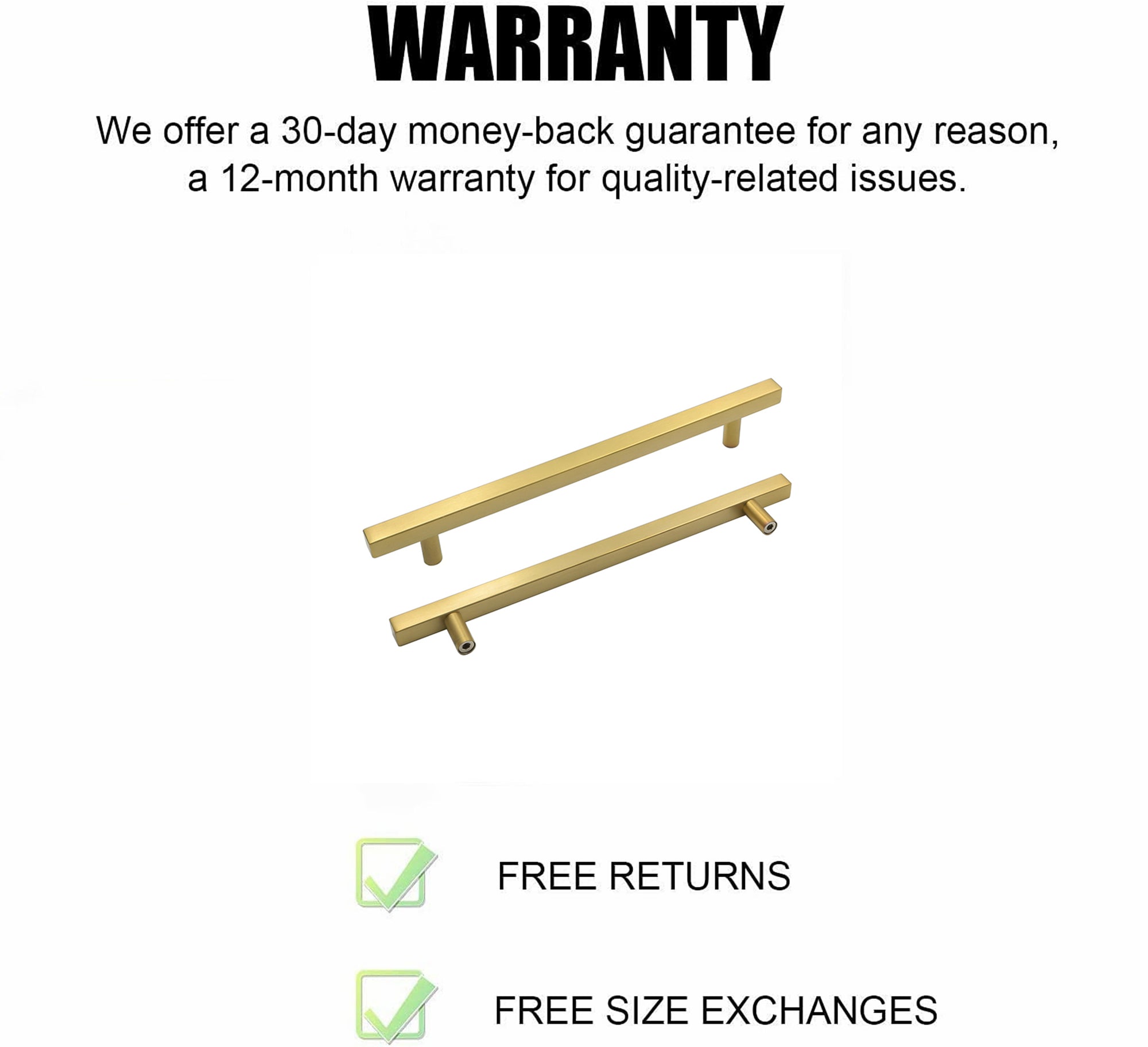 Brushed Brass Modern Cabinet Hardware Handle Pulls - 4" Inch (102mm) Hole Centers