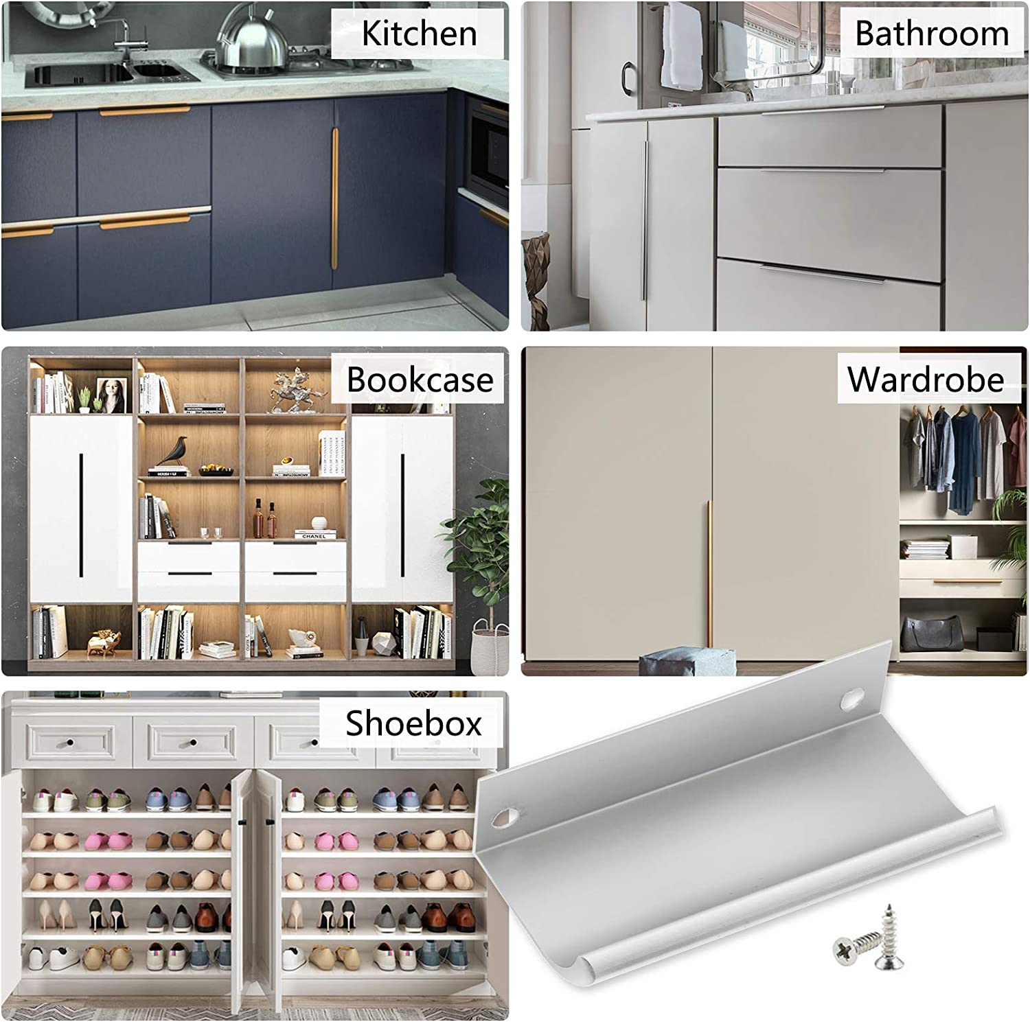 30 Pack Brushed Nickel Edge Finger Handle，5"(128mm) Center to Center Drawer Pulls，Aluminum Alloy Cabinet Handles for Cabinets Concealed Pulls
