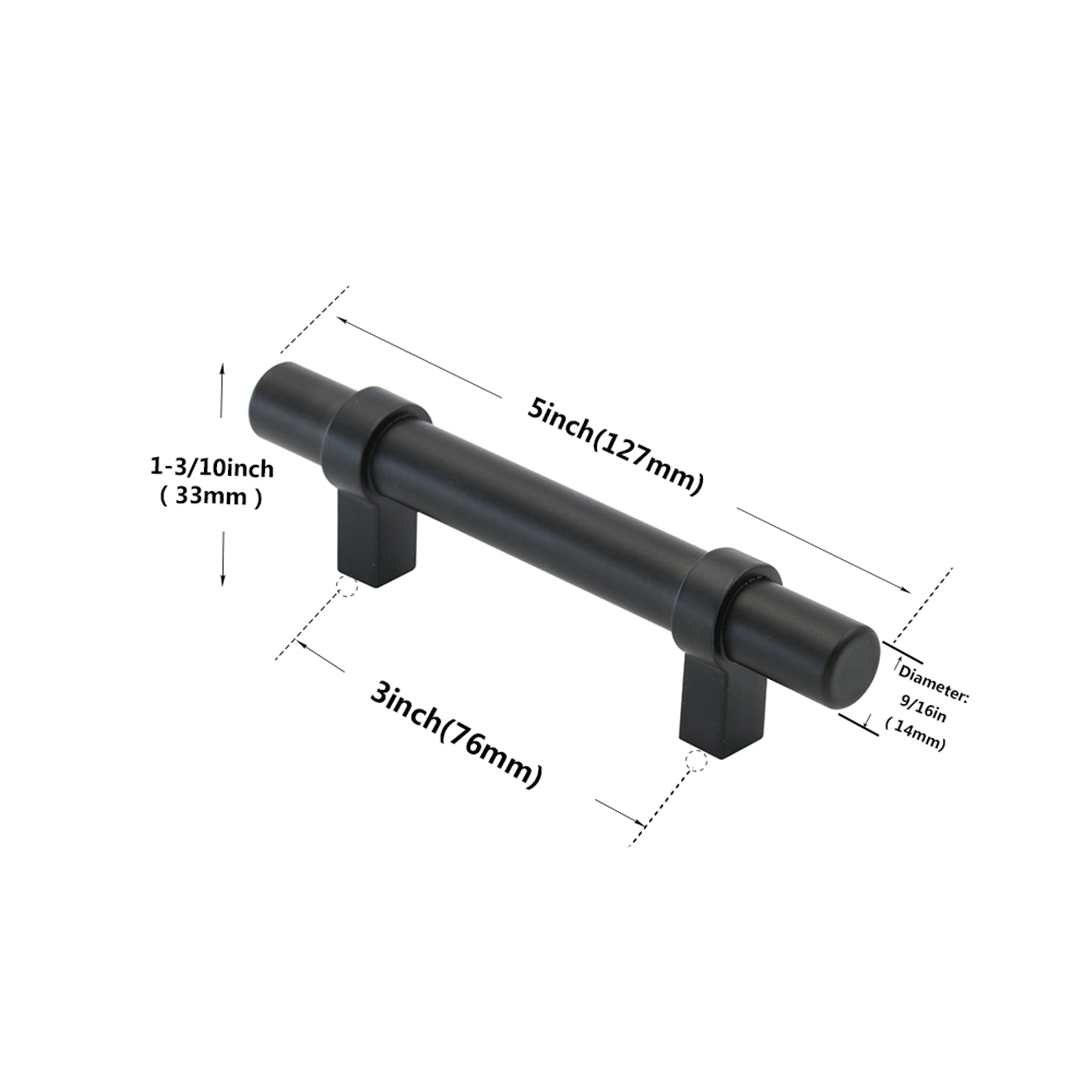 Black Modern Cupboard Handles Stainless Steel Pulls - Round Shape Series - Hole Centers(Knob, 3",3.5,3.75,4",5",6.25",7.5",8.8",10")