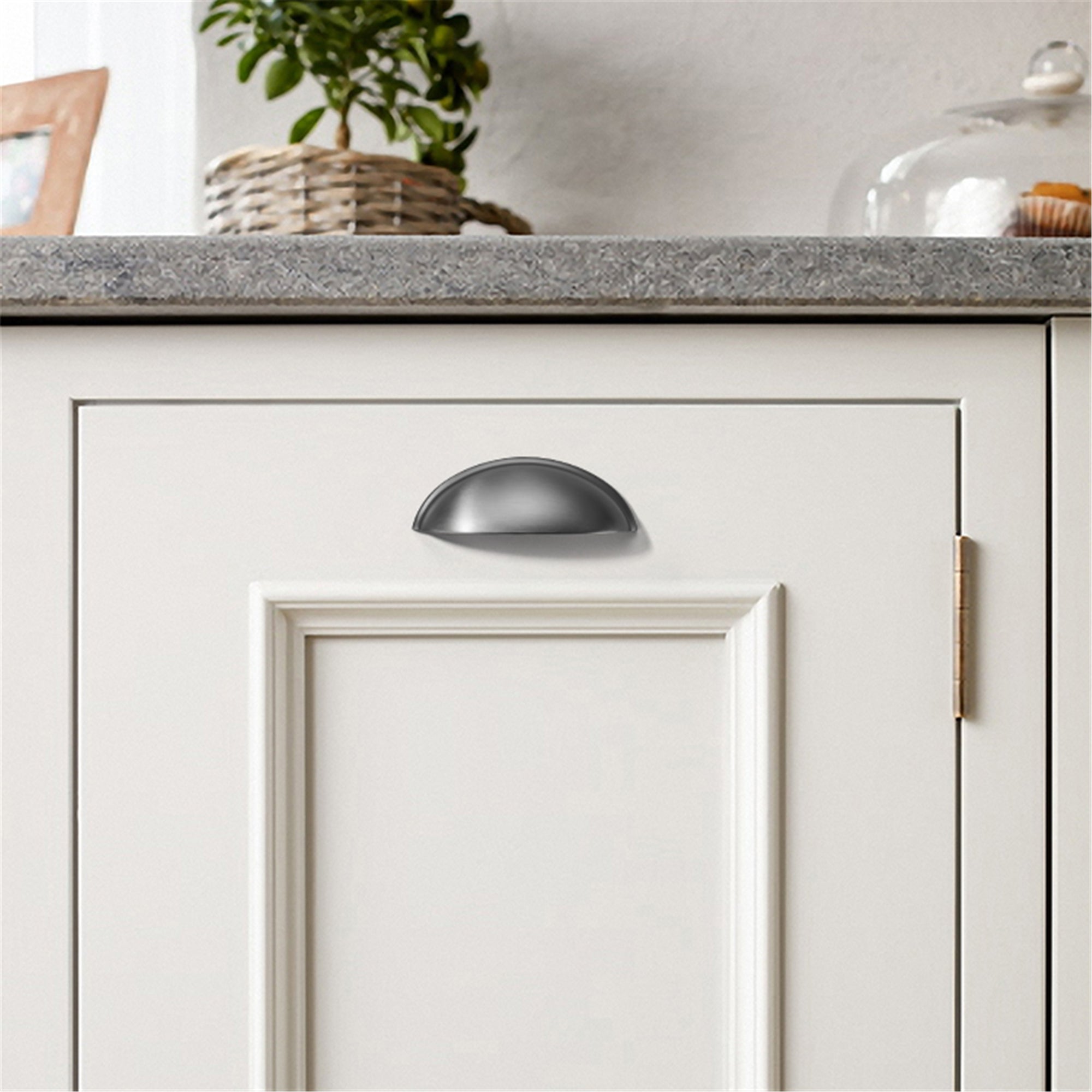 Brushed Brass Cabinet Hardware Bin Cup Drawer Handle Pulls - 3" Inch (76mm) Hole Centers