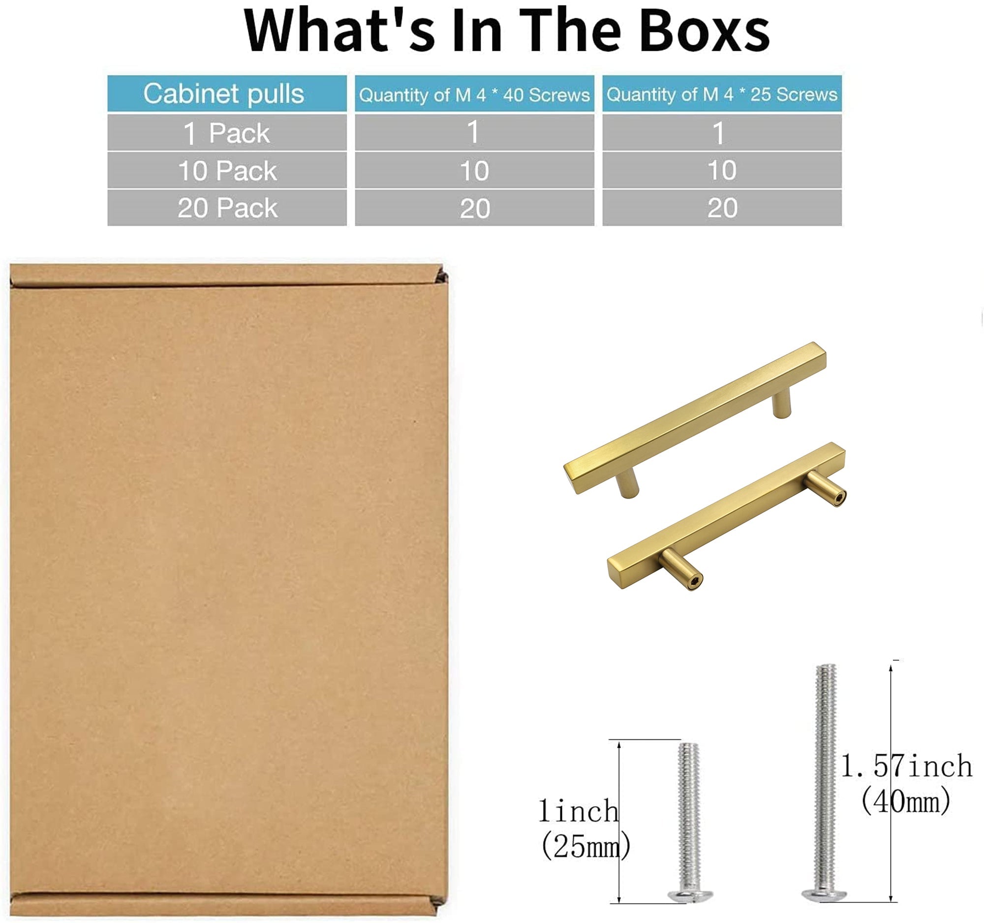Brushed Brass Stainless Steel Kitchen Drawer Pulls Cabinet Handles 5" Length (3" Hole Center)