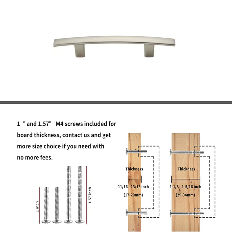 Curved Arch Cabinet Pulls，Zinc Handle Bar 5 Inch (128mm Hole Centers，Brushed Nickel)