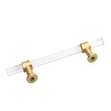 Brushed Brass Cabinet Pulls Dresser Drawer Handles - Acrylic Round Bar Series - Hole Centers(3-1/2 Inch，90mm)