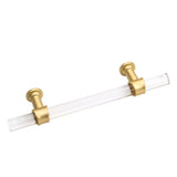 Brushed Brass Cabinet Pulls Dresser Drawer Handles - Acrylic Round Bar Series - Hole Centers(3-1/2 Inch，90mm)