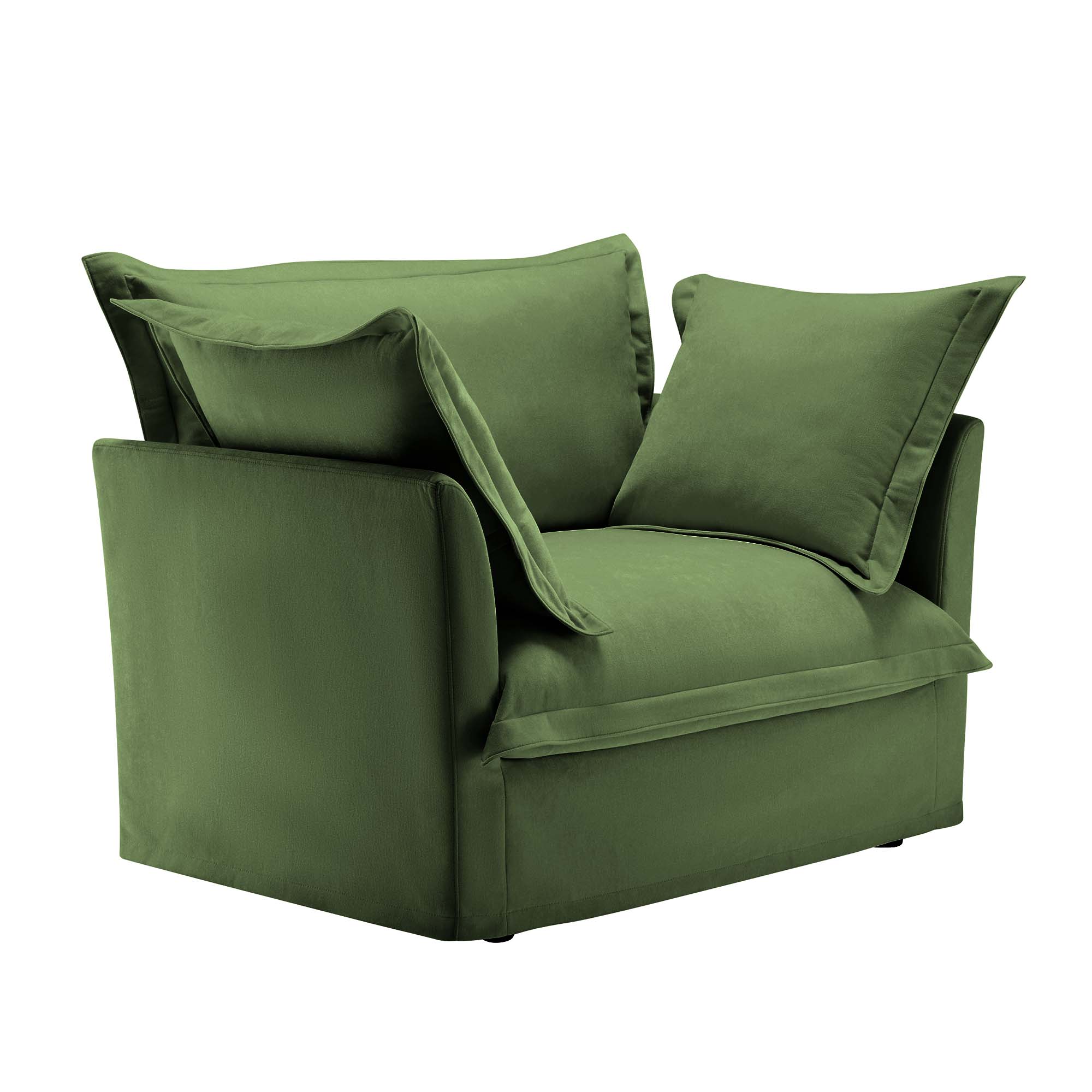 Single Deep Seat Comfy Single Couch Sofa Multiple Large Soft Pillows (Chenille Fabric, Green)
