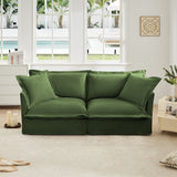 Modern Slipcovered 2-Seat Sofa Couches for Living Room, 2 Seater Sofa, Plain Chenille Deep Seat Sofawith Upholstered Cushion&Detachable Cover (Chenille Fabric，Green)
