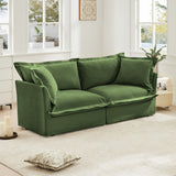 Modern Slipcovered 2-Seat Sofa Couches for Living Room, 2 Seater Sofa, Plain Chenille Deep Seat Sofawith Upholstered Cushion&Detachable Cover (Chenille Fabric，Green)