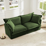 Modern Slipcovered 2-Seat Sofa Couches for Living Room, 2 Seater Sofa, Plain Chenille Deep Seat Sofawith Upholstered Cushion&Detachable Cover (Chenille Fabric，Green)