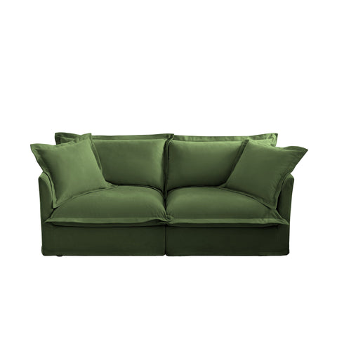 Modern Slipcovered 2-Seat Sofa Couches for Living Room, 2 Seater Sofa, Plain Chenille Deep Seat Sofawith Upholstered Cushion&Detachable Cover (Chenille Fabric，Green)