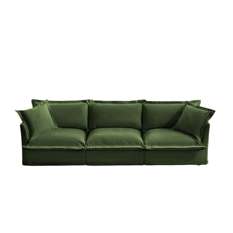 Modern 3 Seater Sofa, Upholstered Sectional Sofa with Armrest, Comfy Couches for Living Room, Apartment, Home Office (Chenille Fabric, Green)