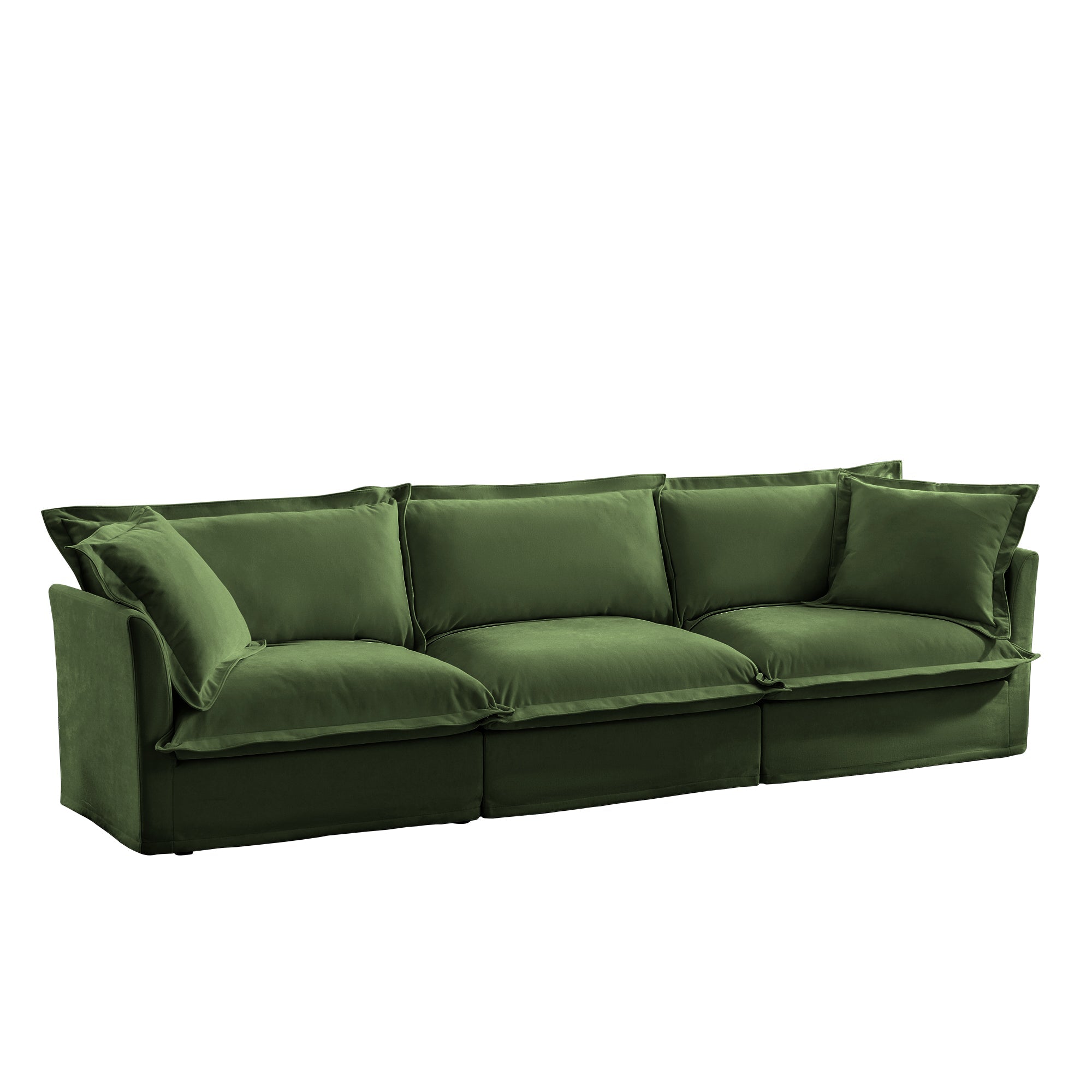 Modern 3 Seater Sofa, Upholstered Sectional Sofa with Armrest, Comfy Couches for Living Room, Apartment, Home Office (Chenille Fabric, Green)