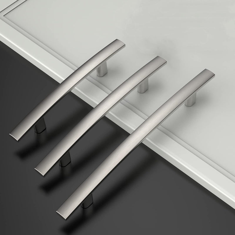 Curved Arch Cabinet Pulls，Zinc Handle Bar 5 Inch (128mm Hole Centers，Brushed Nickel)