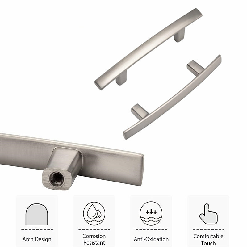 Curved Arch Cabinet Pulls，Zinc Handle Bar 5 Inch (128mm Hole Centers，Brushed Nickel)