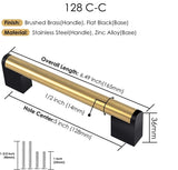 Brushed Brass Square Cabinet Handle Stainless Steel Drawer Pulls，Gold Kitchen Cabinet Pulls with Black Base for Kitchen Bath Bedroom
