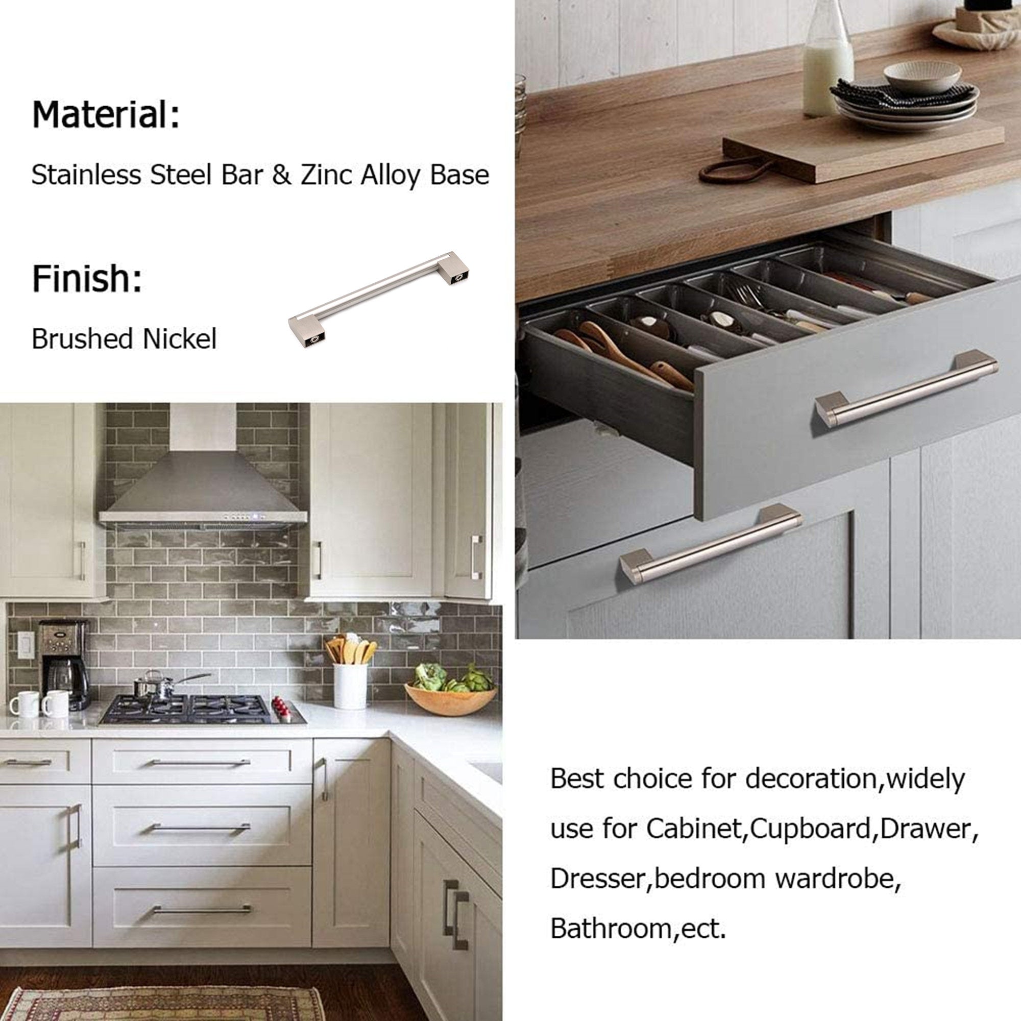 5 Inch(128mm) Hole Centers Brushed Nickel Kitchen Cabinet Handles for Cupboard Drawer Handles Dresser Pulls