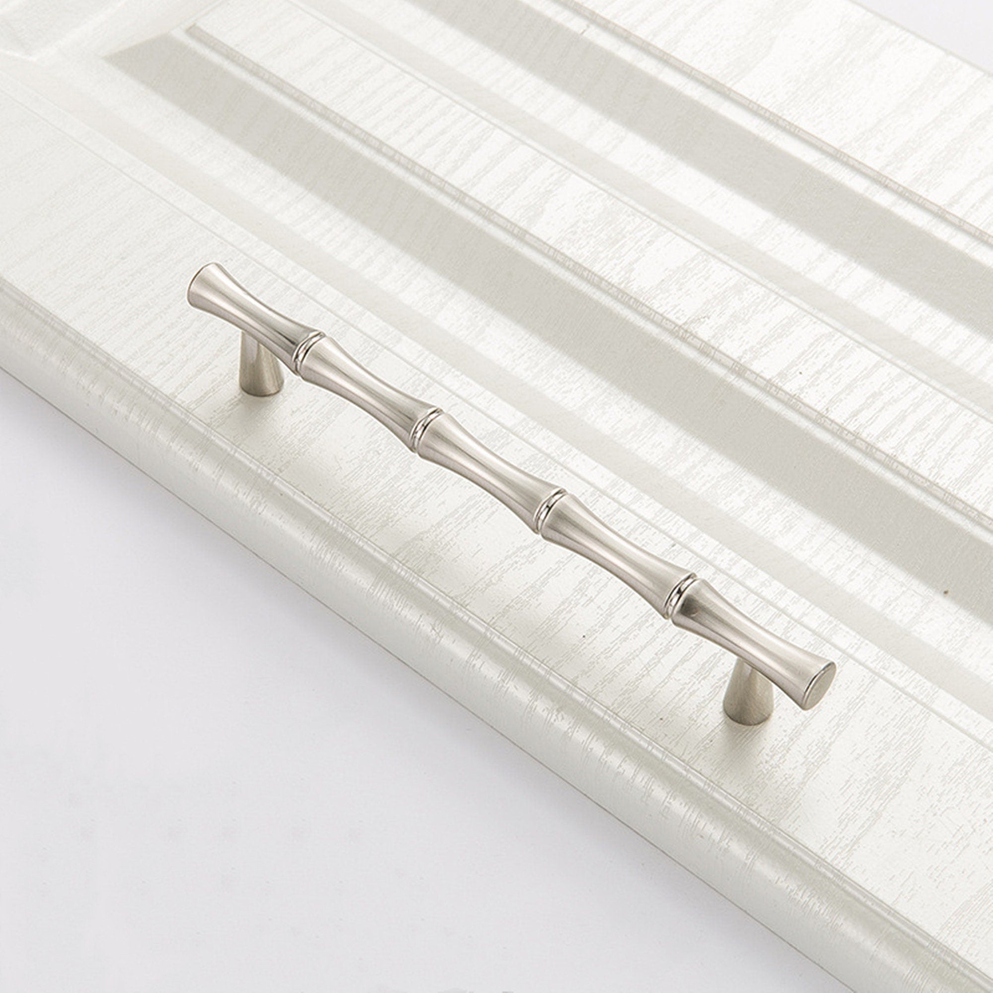 Bamboo Brushed Nickel Cabinet Pulls Zinc Alloy Cupboard Handles - Bamboo Shape Series - Hole Centers(T-Bar Knob，96mm，128mm)