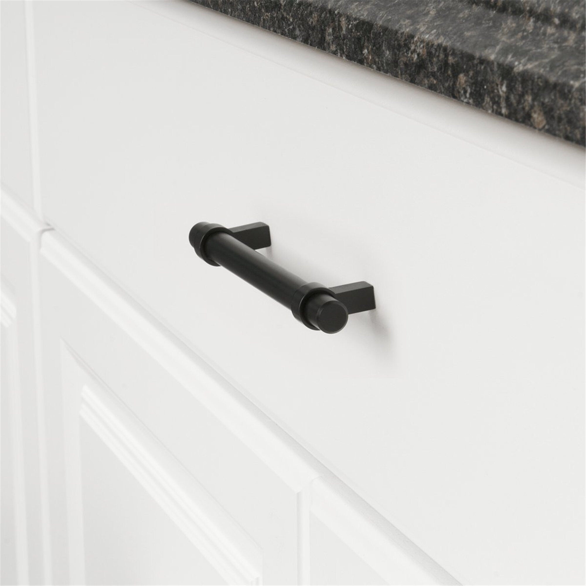 Flat Black Stainless Steel Kitchen Cupboard Handles - 6.25" (160mm) Hole Centers
