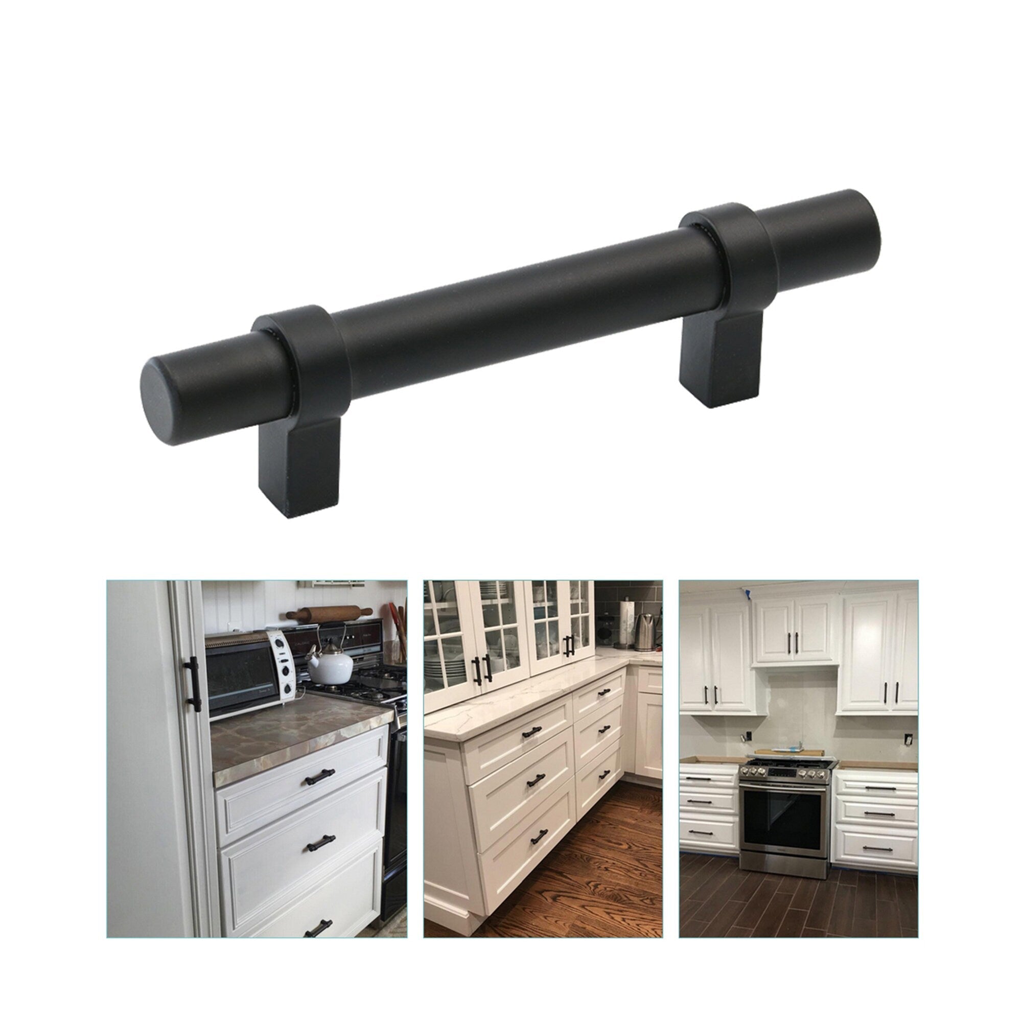Flat Black Cabinet Bar Handle Pull - 4" (102mm) Hole Centers