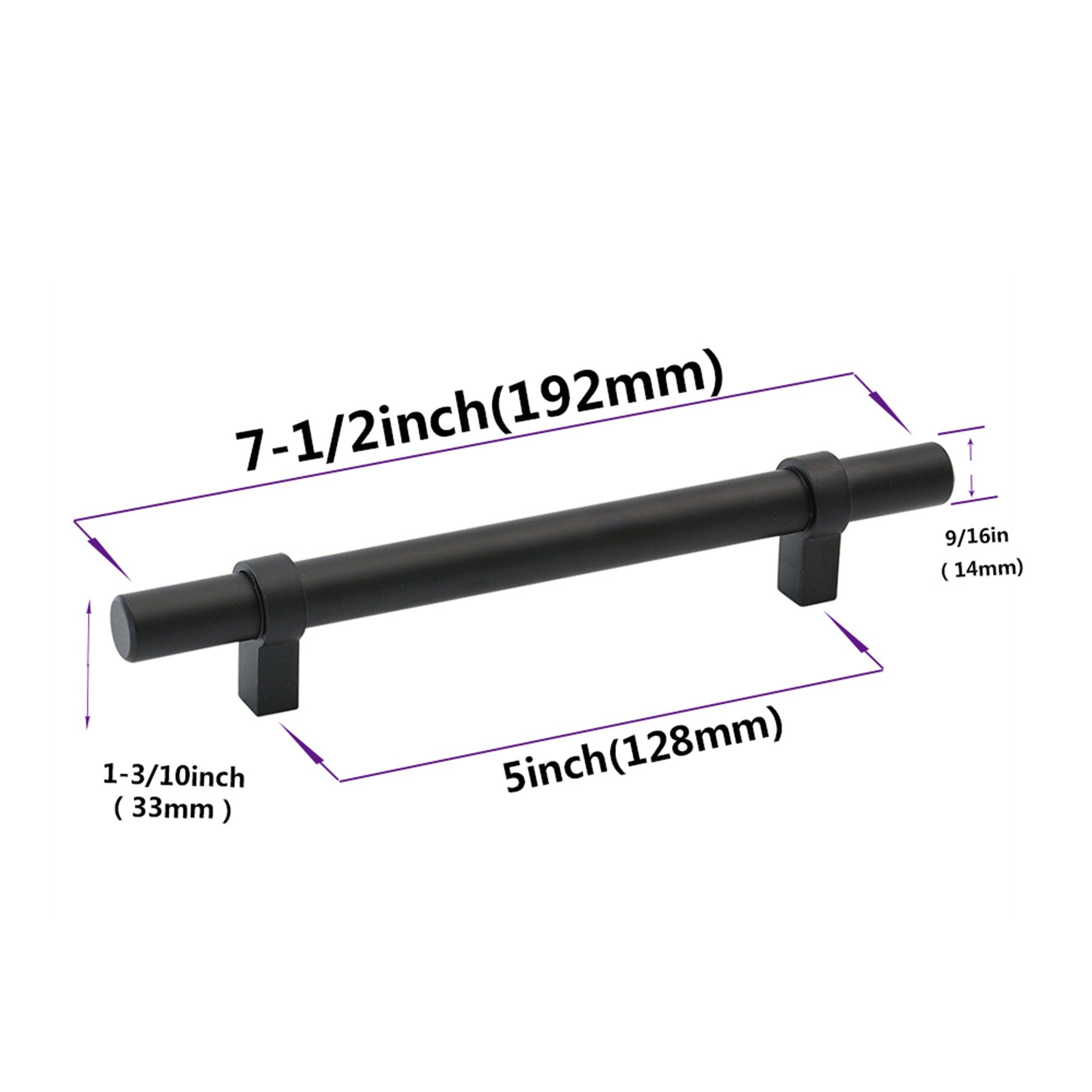 Flat Black Cabinet Bar Handle Pull - 5" (128mm) Hole Centers