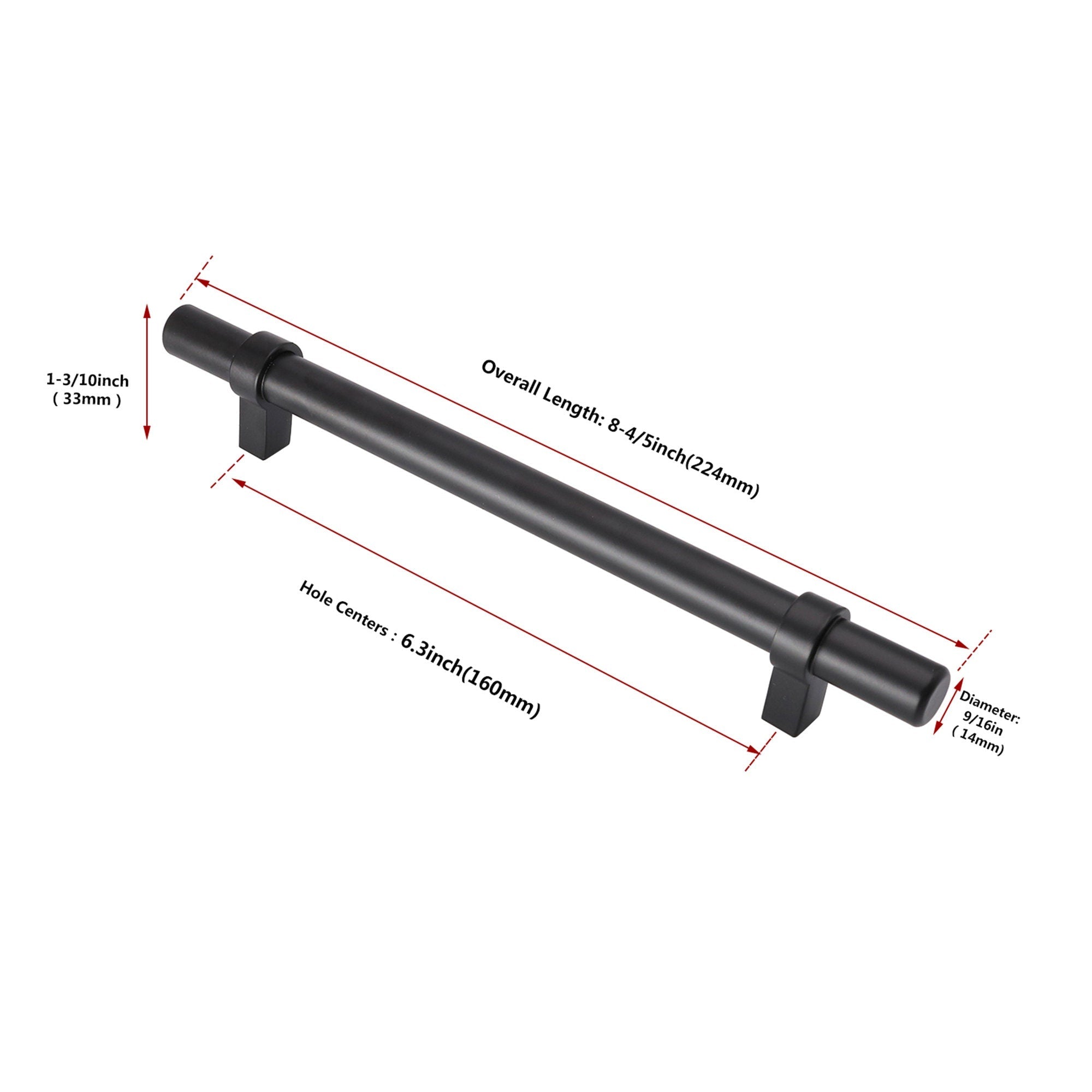Flat Black Stainless Steel Kitchen Cupboard Handles - 6.25" (160mm) Hole Centers