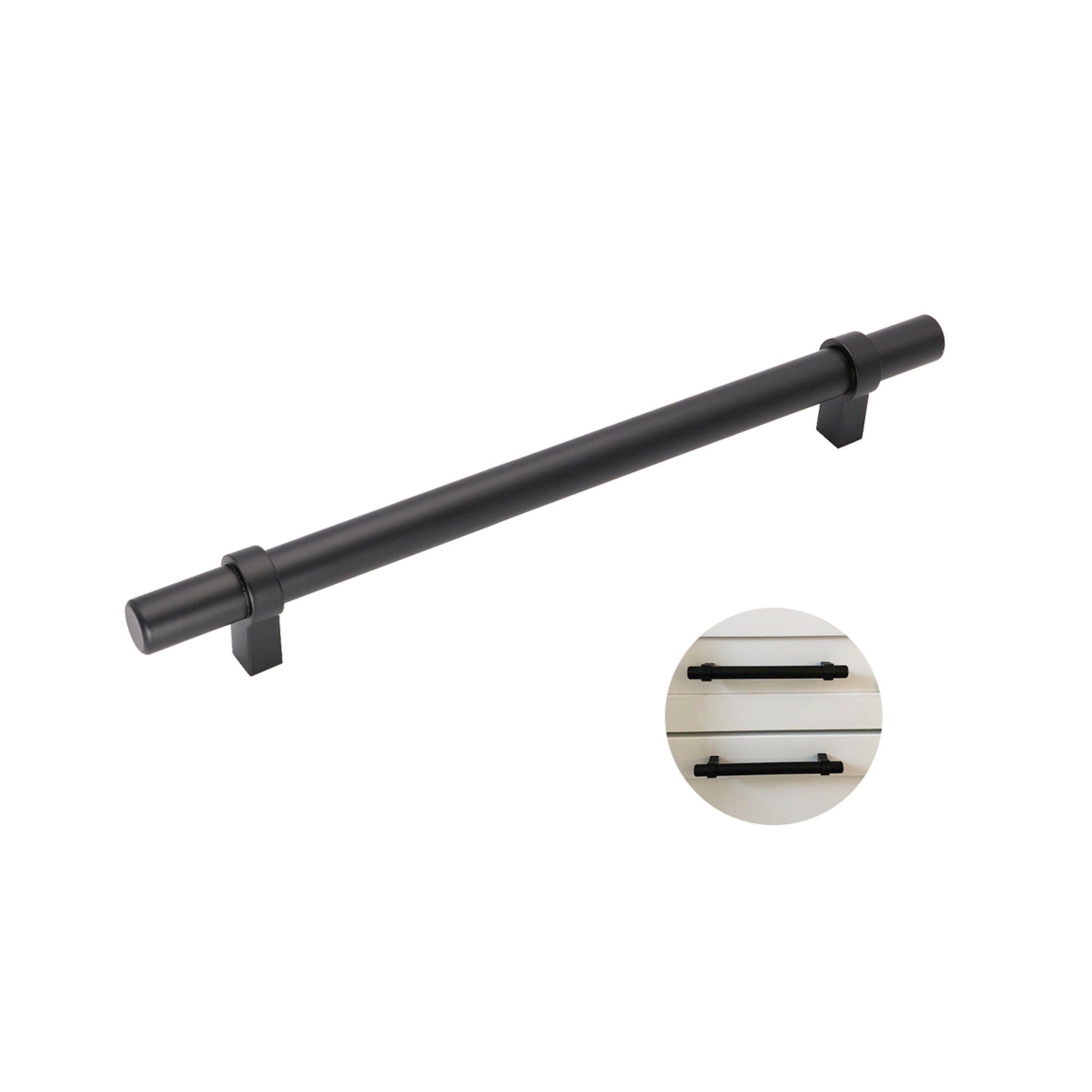 Flat Black Stainless Steel Kitchen Cupboard Handles - 7.5" (192mm) Hole Centers